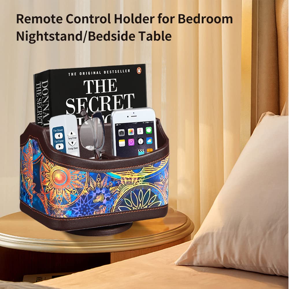 PU Leather 360° Rotatable Remote Control Holder,Nightstand TV Remote Caddy