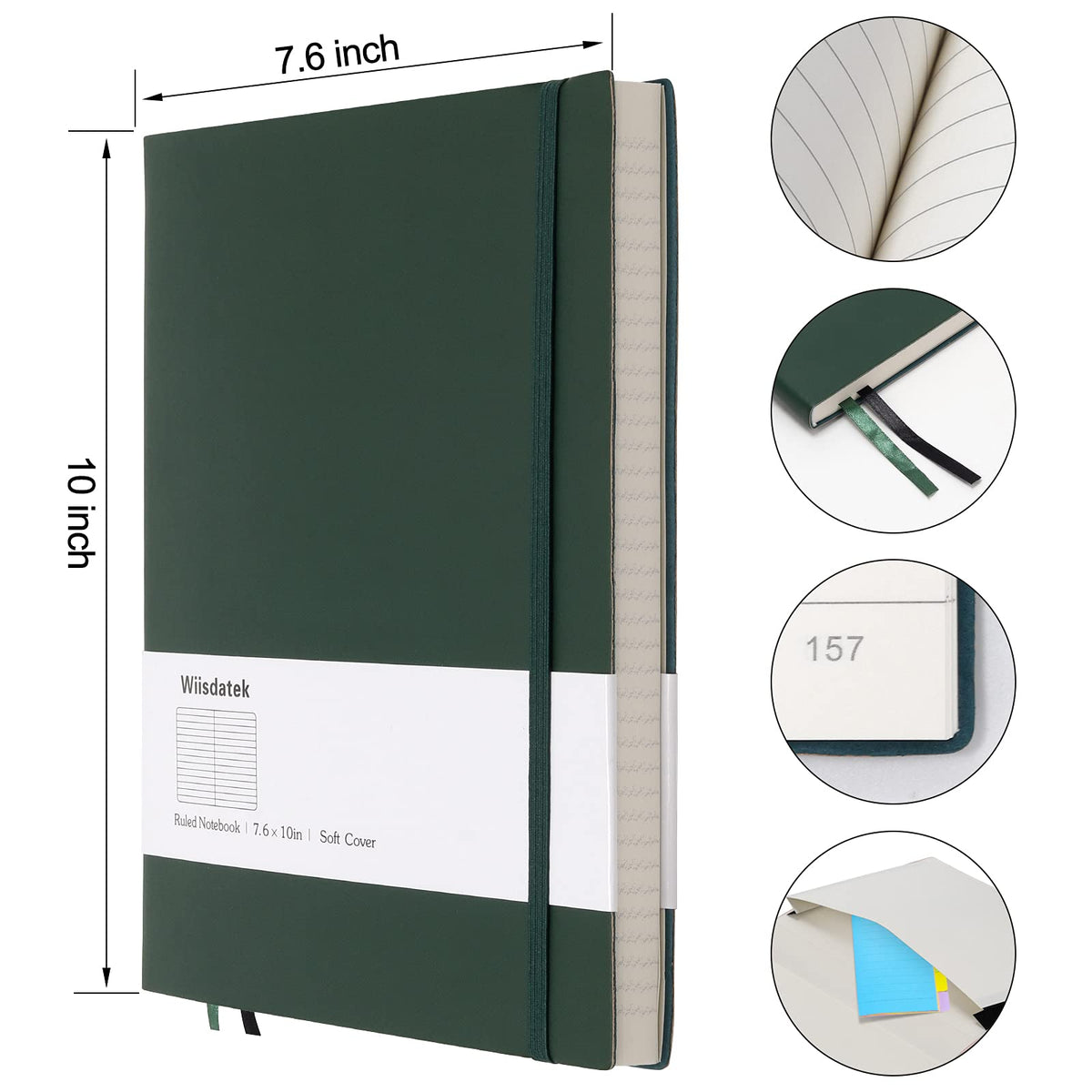 College Ruled Notebook B5, Total 376 Numbered Pages 7.6'' x 10''(GREEN)