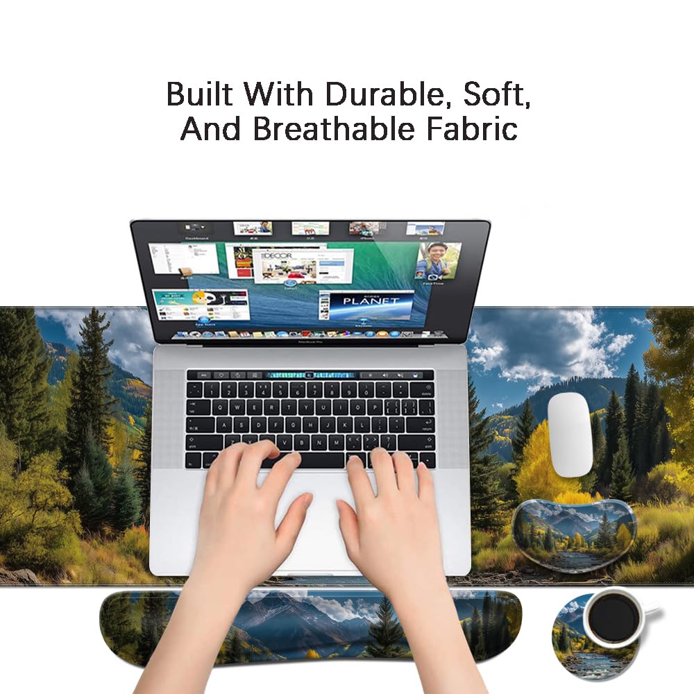 MIBITRI Keyboard Mouse Pad Set, Extended Gaming Mouse Pad+Ergonomics Keyboard Wrist Rest Support
