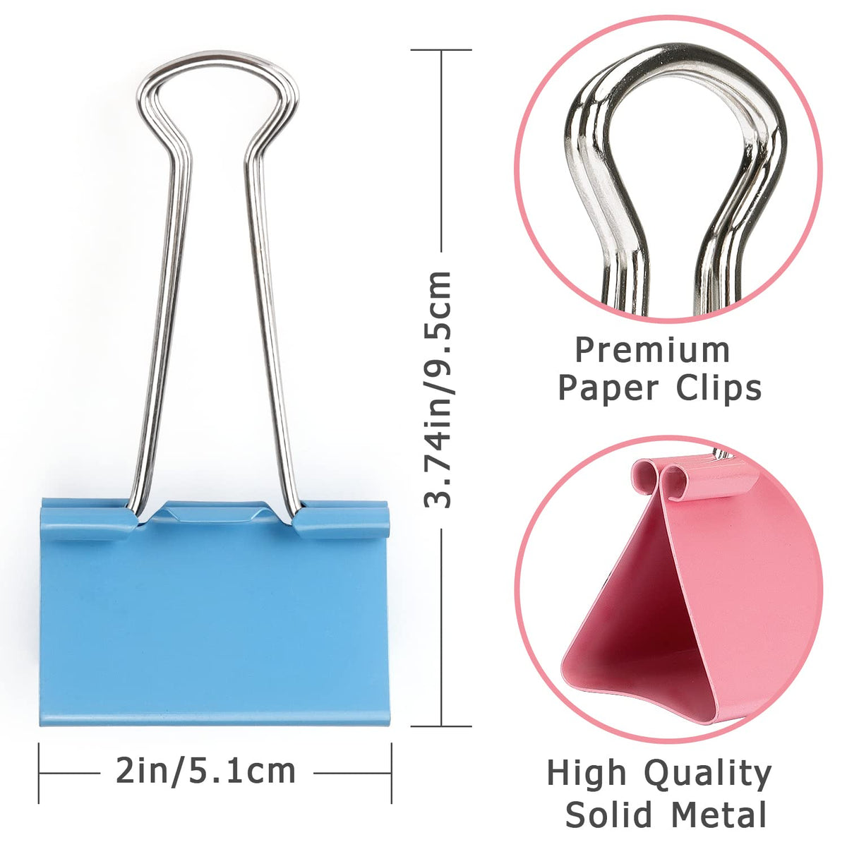 ZZTX 12 Pack Large Binder Clips 2.0 Inches Assorted Colors