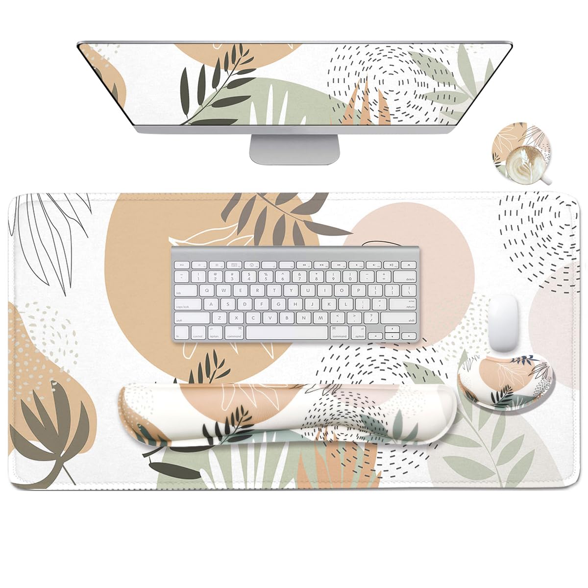 4-in-1 Large Mouse Pad, Keyboard Wrist Rest Pad & Wrist Support Mousepad Set, Extended Desk Pad