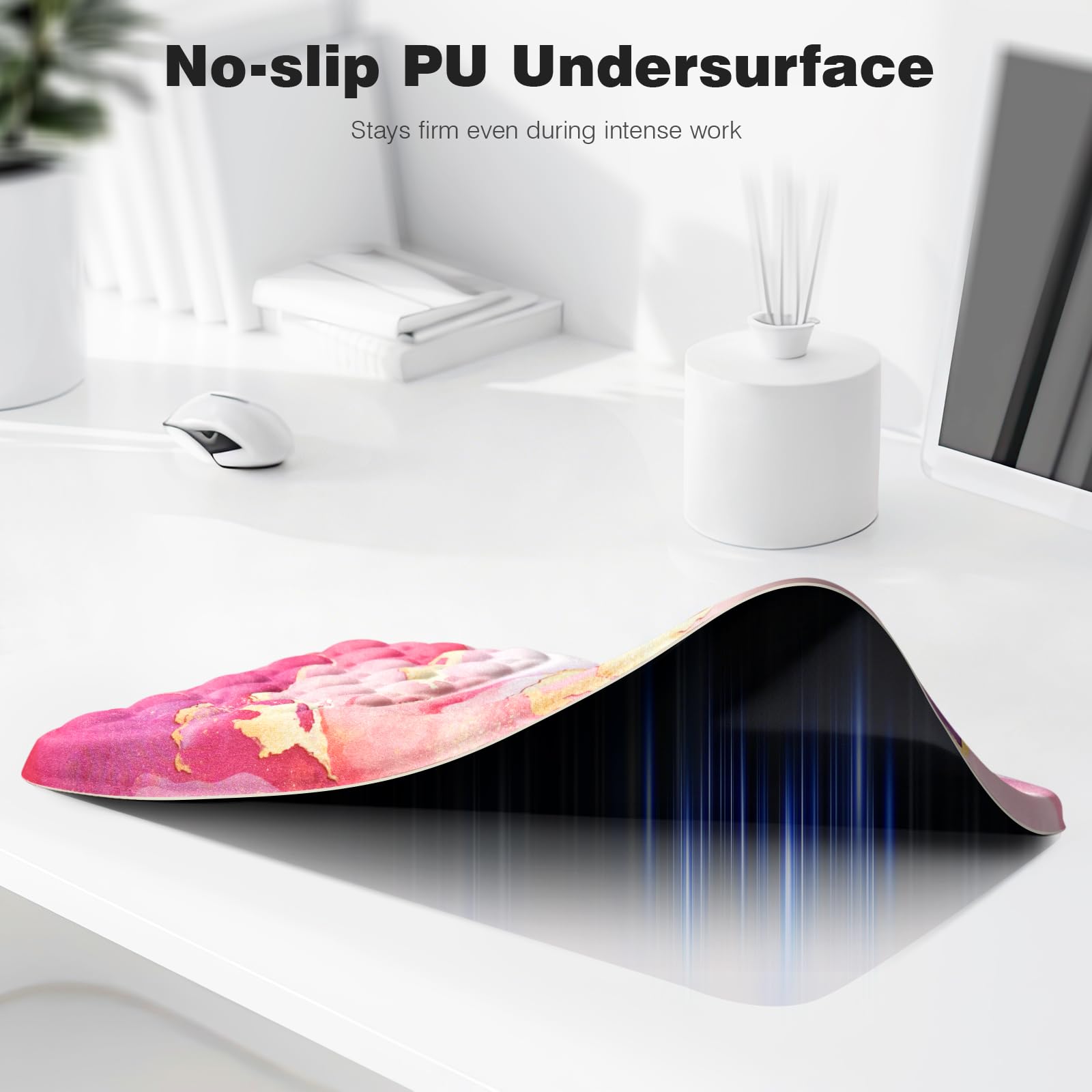 Ospelelf Pink Mouse Pad with Wrist Support Large Ergonomic Office Comfy Pain Relief Mousepad Wrist