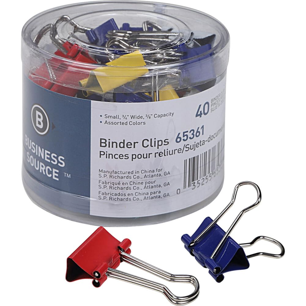Business Source Small Binder Clips- Pack of 36 - Assorted Colors (65361)
