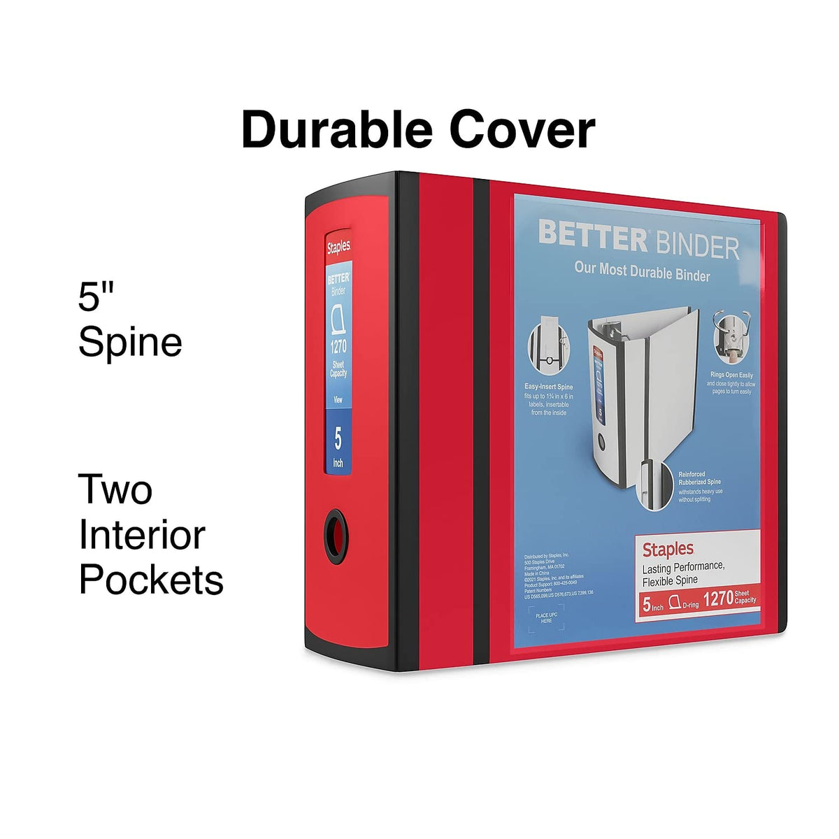 Staples Better 5-Inch D-Ring View Binder, Red, Reinforced Spine