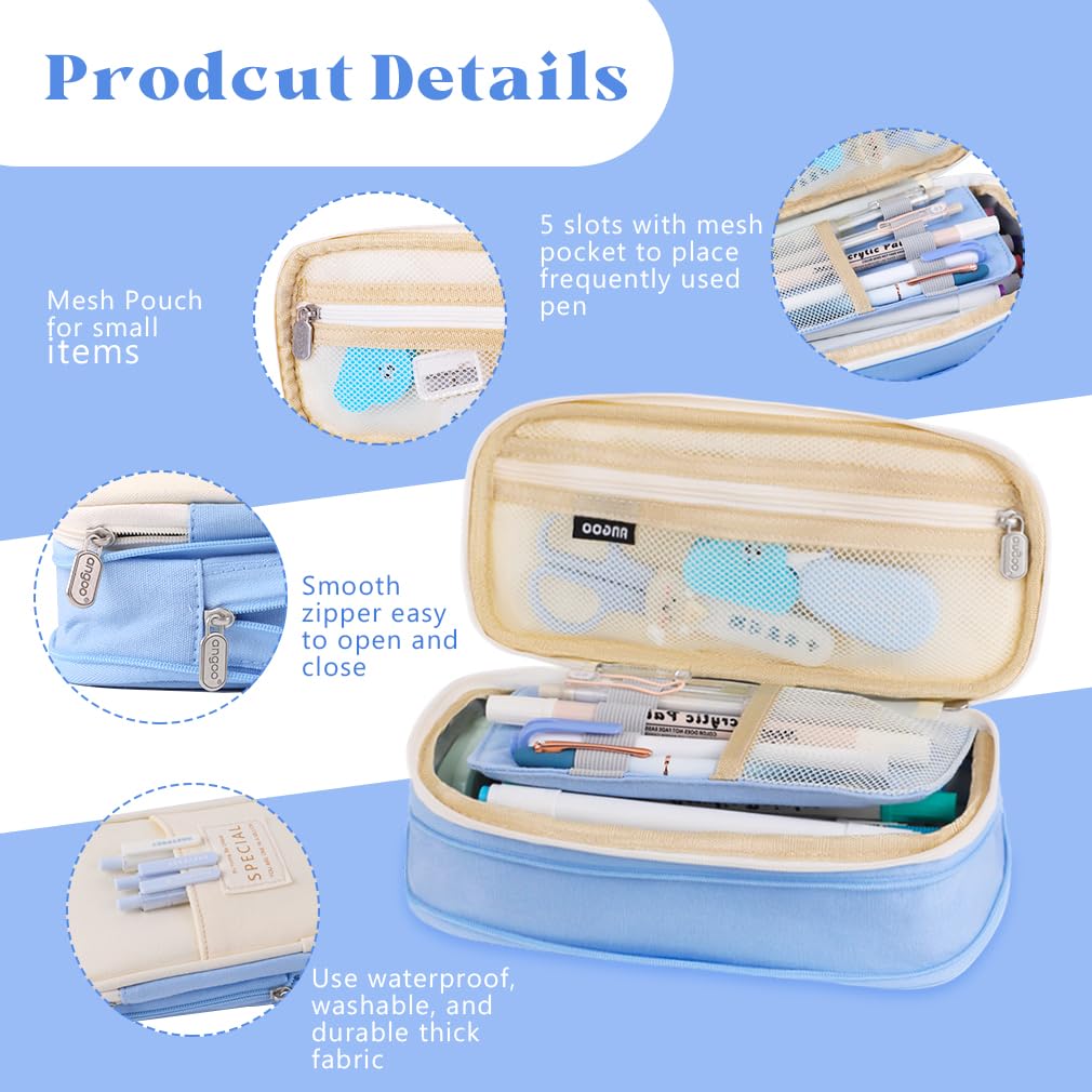 iSuperb Foldable Pencil Case Zipper Big Capacity Aesthetic Canvas Pencil Pouch Compartments