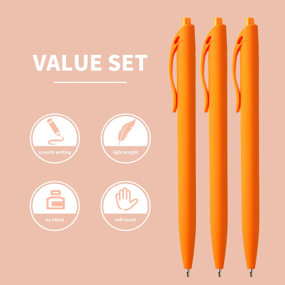 deegtran Pens Bulk, 50 Pack No Bleed Orange Click Pen, Wholesale Retractable Ballpoint Pens, Pens