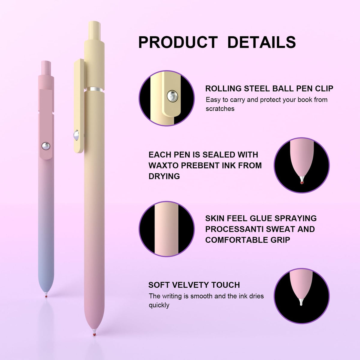 Kairsory Gel Pens,0.5mm Fine Point Quick Dry Black Gel Pen,Smooth Writing,High-End Series Aesthetic
