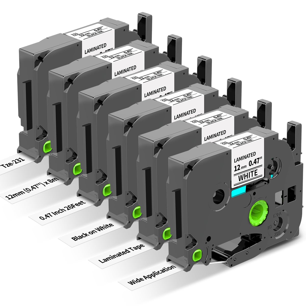 Freshworld 6-Pack Replace for Brother Label Maker Refills TZe-231 12mm 0.47