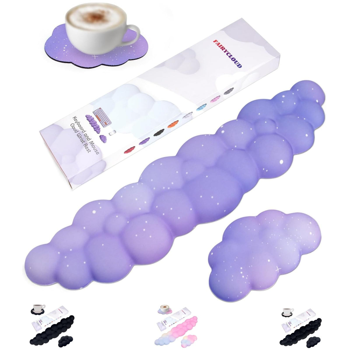 LJYZMD Silky Cloud Wrist Rest Set for Keyboard & Mouse, 16.9", Purple Star