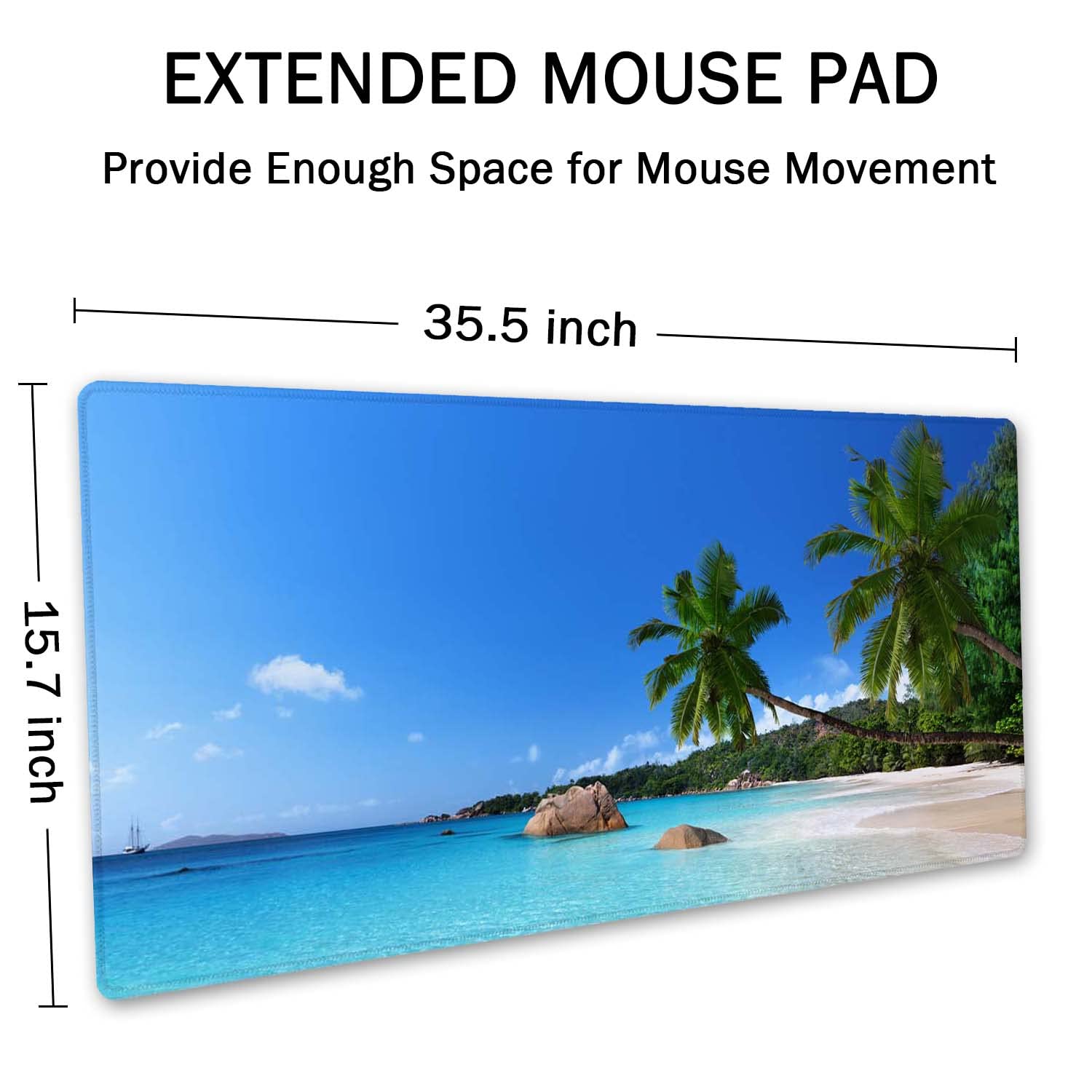 SSOIU Tropical Paradise Sunshine Beach Coast Sea Palm Trees Mouse Pad 35.5 X 15.7 Inch XXL Full