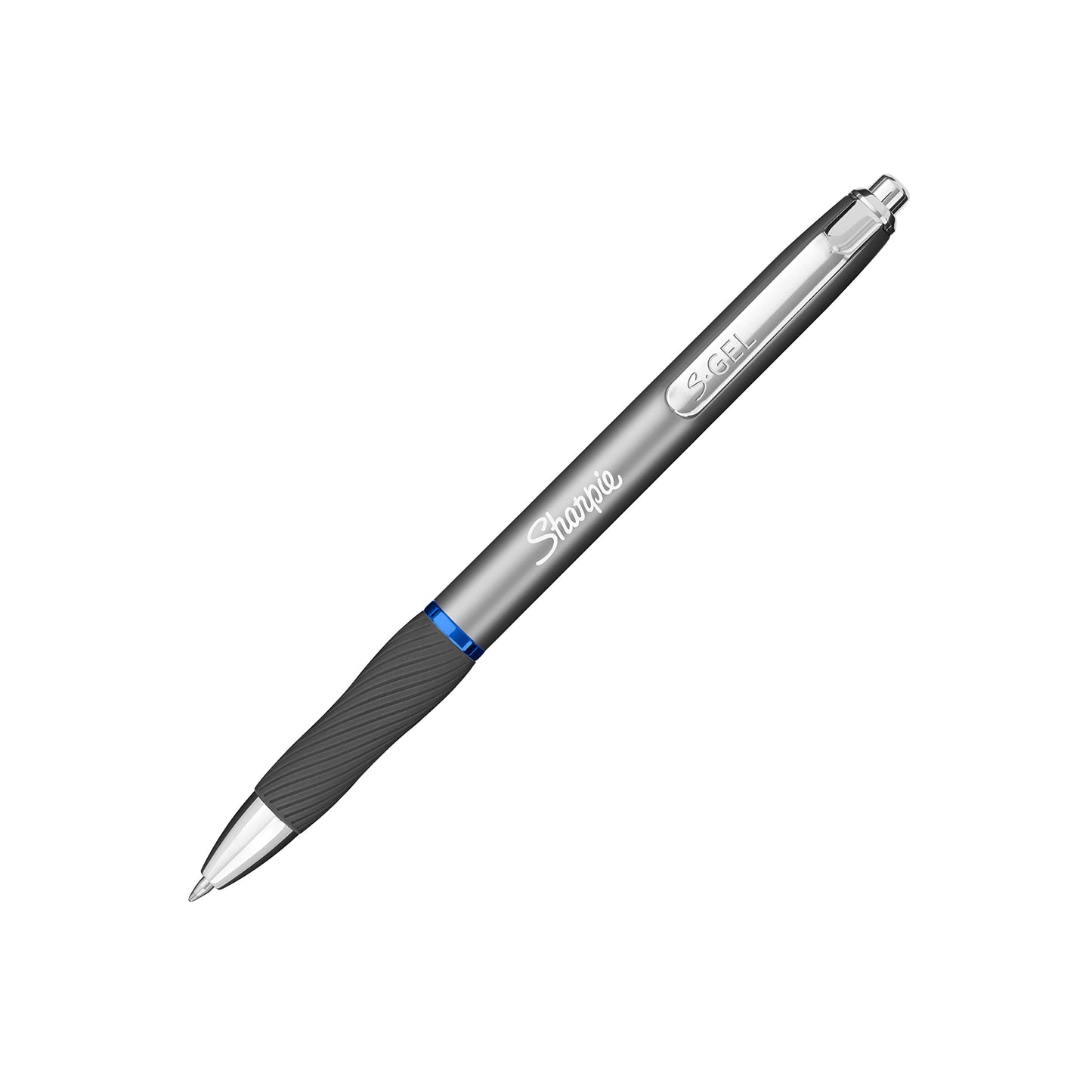 Sharpie S-Gel, Gel Pens, Sleek Metal Barrel, Gunmetal, Medium Point (0.7mm), Blue Ink, 12 Count