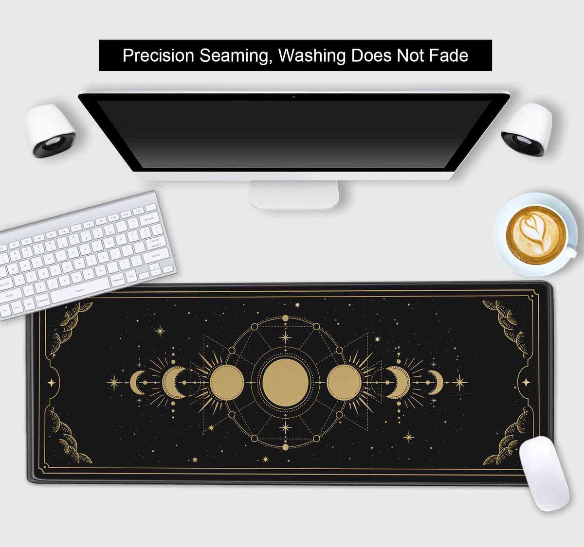 SXCKANG Moon Phases Large Gaming Mouse Pad, Celestial Cycle Lunar Chart Black and Gold Desk Pad