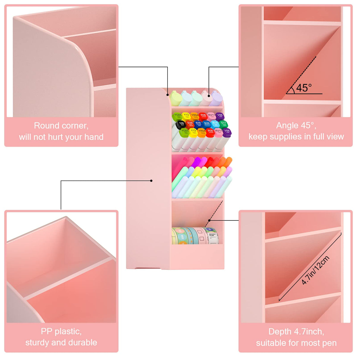 Asten Pen Holder, Pencil Holder for Desk, Pen Organizer (Pink, 3 Pack)