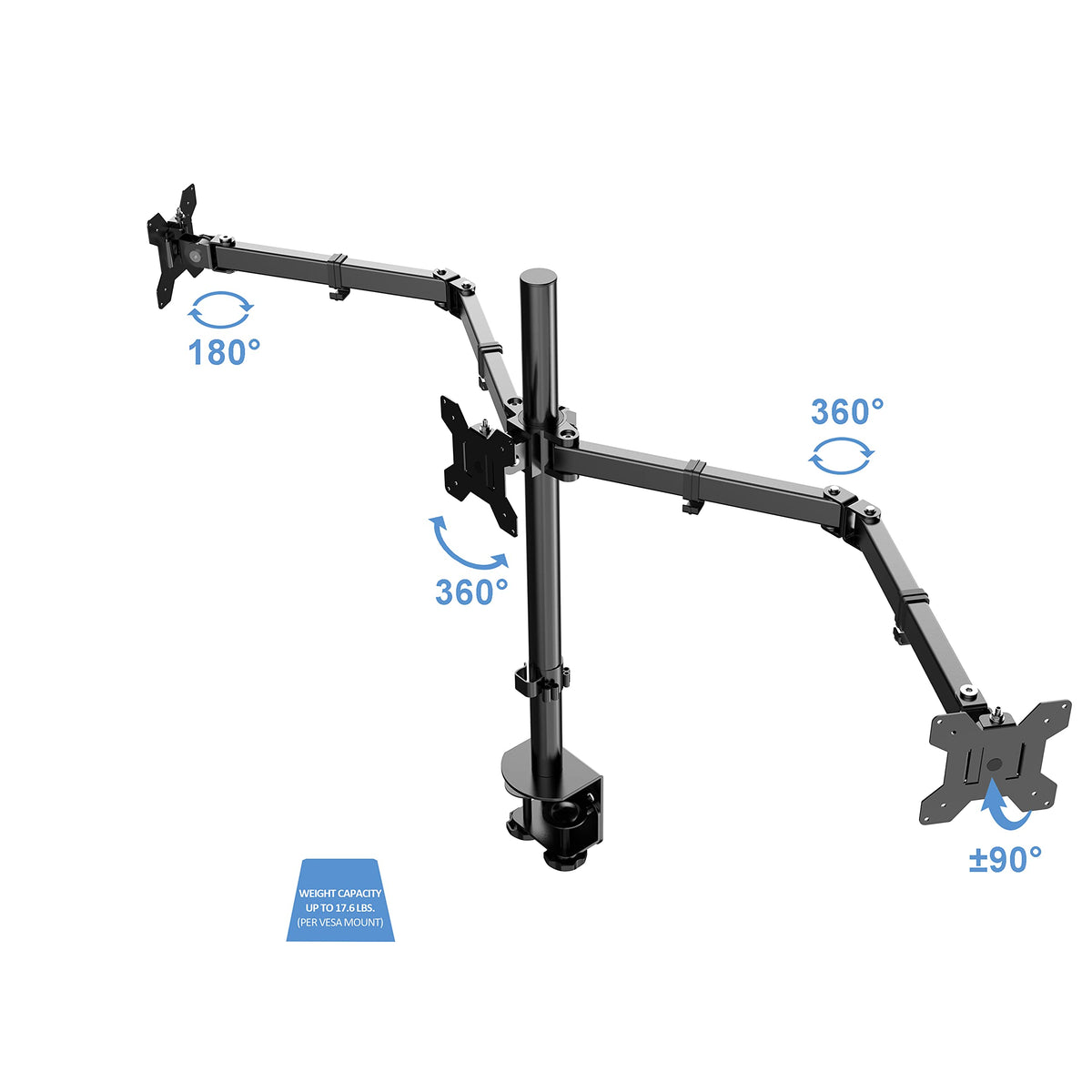Rocelco Premium Triple Monitor Desk Mount - Standard Pattern Fits 13" - 27" LED LCD Flat Computer