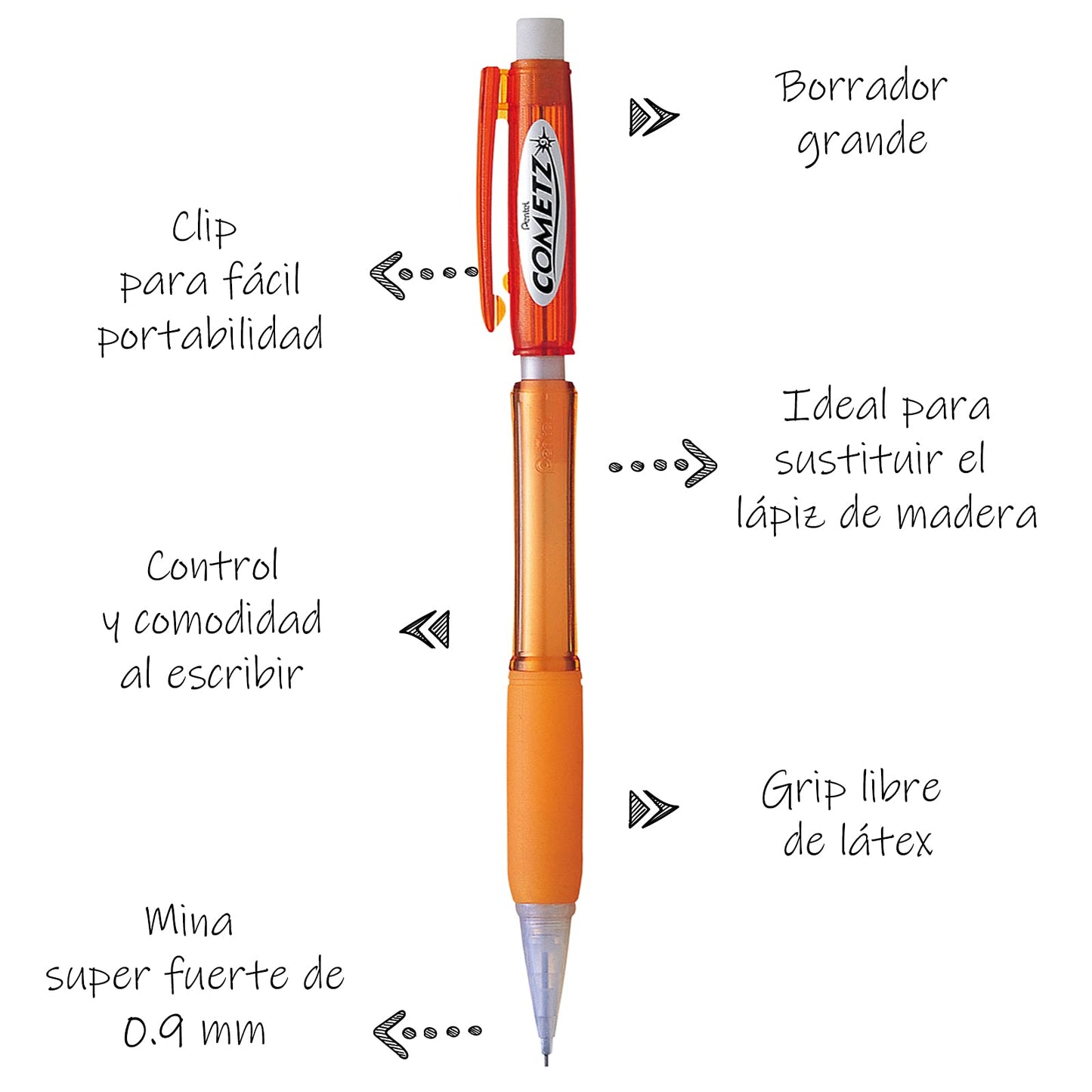 Pentel Cometz Automatic Pencil, 0.9mm, Orange Barrel, Box of 12 (AX119F)