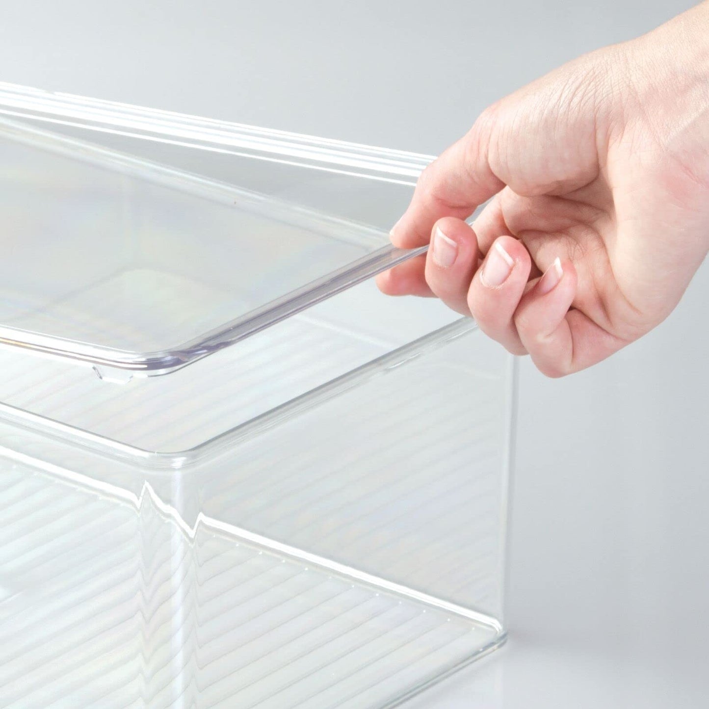 mDesign Plastic Stackable Home Office Storage Organizer Box with Hinge Lid - Holder Container Bin