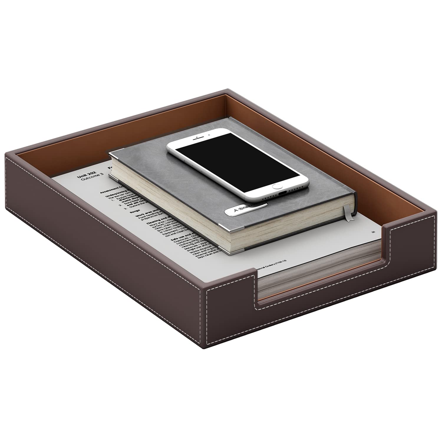 Leather Letter Tray, Thipoten Elegant Desk Organizer for Office Supplies, Mail, Paper, File