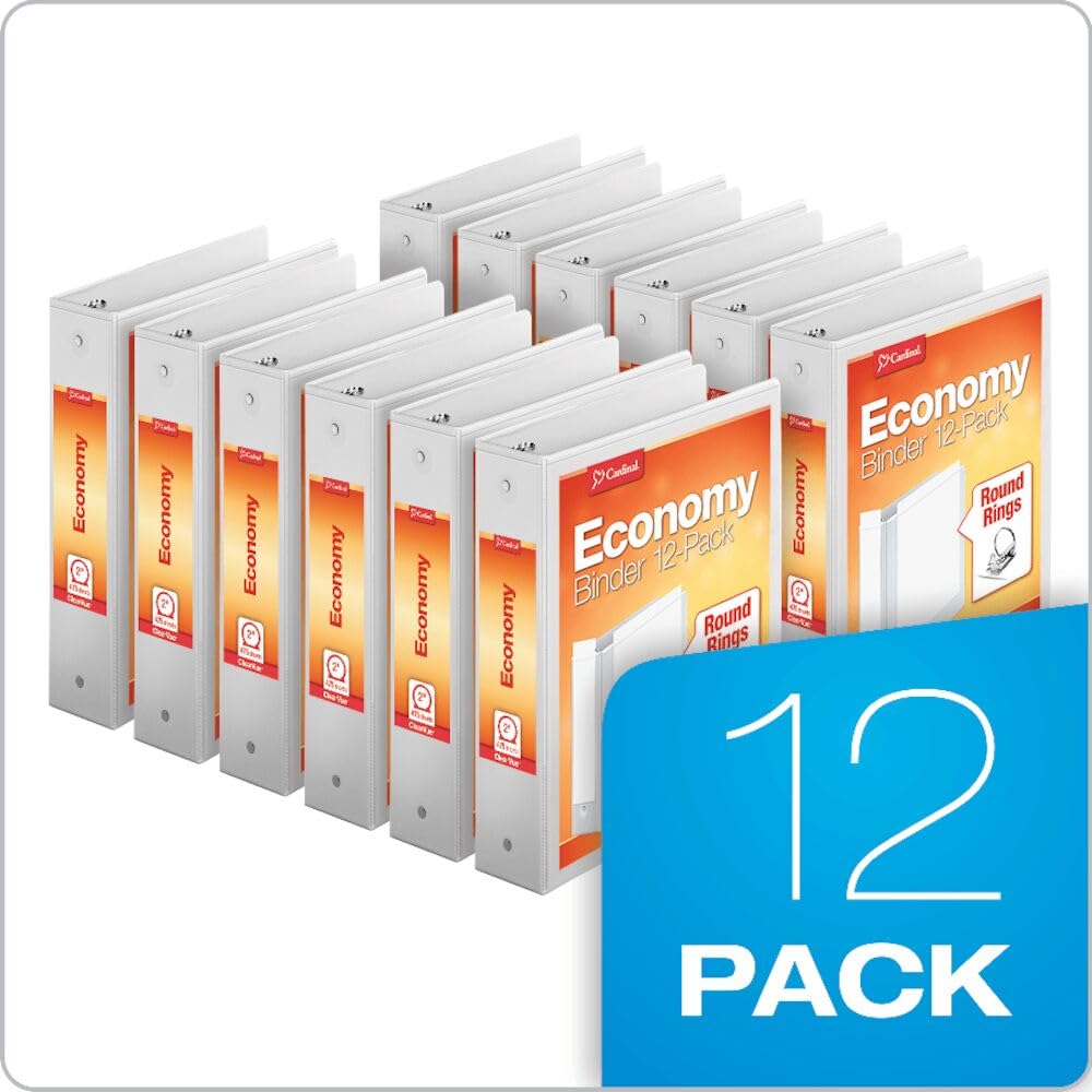 Cardinal Economy 3-Ring Binders, 2", Round Rings, Holds 475 Sheets, ClearVue Presentation View