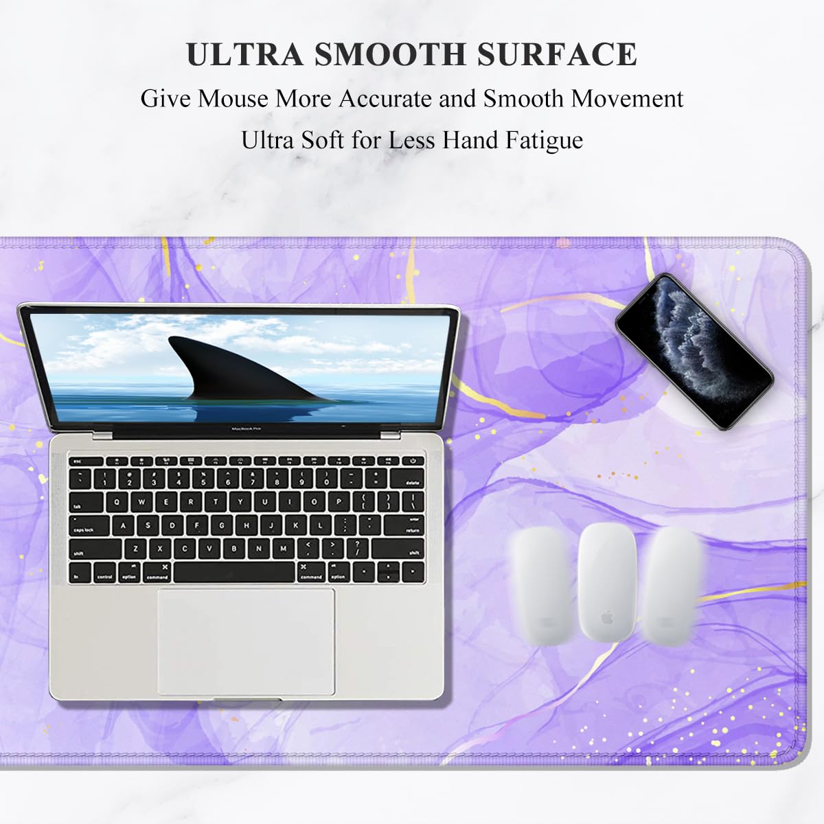 Auhoahsil Large Gaming Mouse Pad, XXL 35.4 x 15.7 in Desk Mat, Purple Gold
