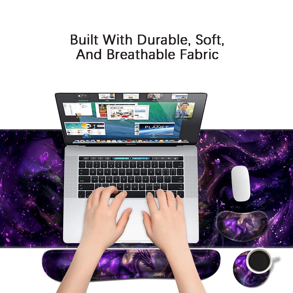 MIBITRI Keyboard Mouse Pad Set, Extended Gaming Mouse Pad+Ergonomics Keyboard Wrist Rest Support