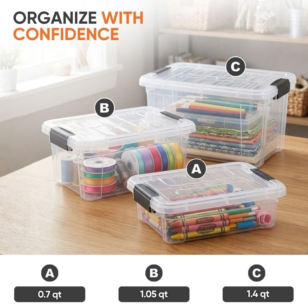 Superio 0.7 Quart Mini Clear Plastic Storage Container with Lid, Stackable Small Organizer Box for
