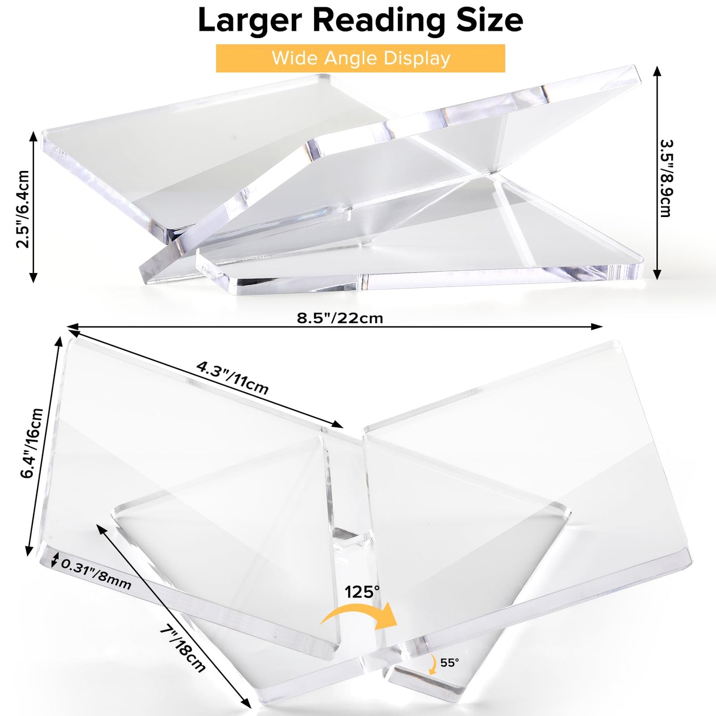 Clear Acrylic Book Stand Holder for Display and Reading 8.5" x 6.4" x 3.5"