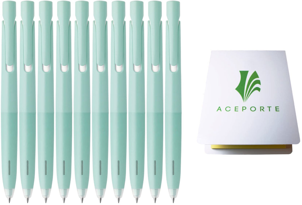 ACEPORTE Zebra Blen Retractable Ballpoint Pen, Fine Point 0.5mm, 10 Pack (Black Ink/Mint Green