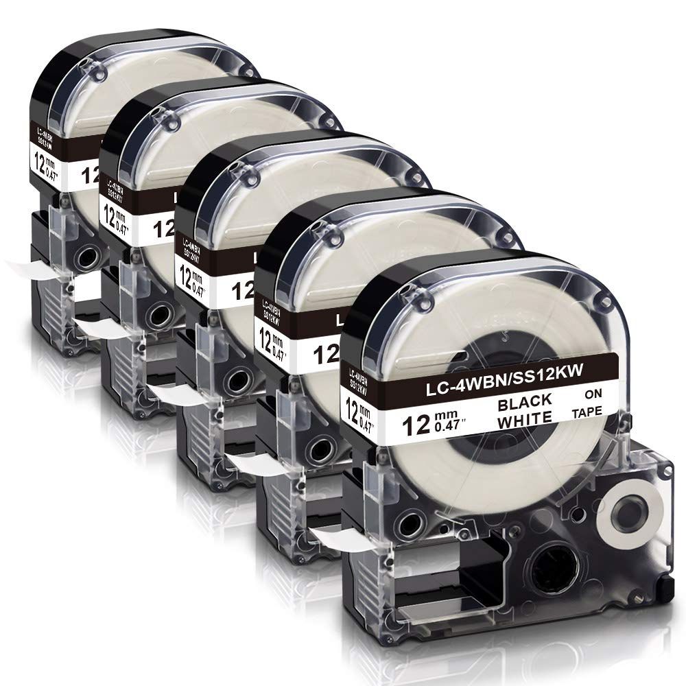 Compatible for Epson Label Maker Tape LK-4WBN LC-4WBN 12mm White 5-Pack
