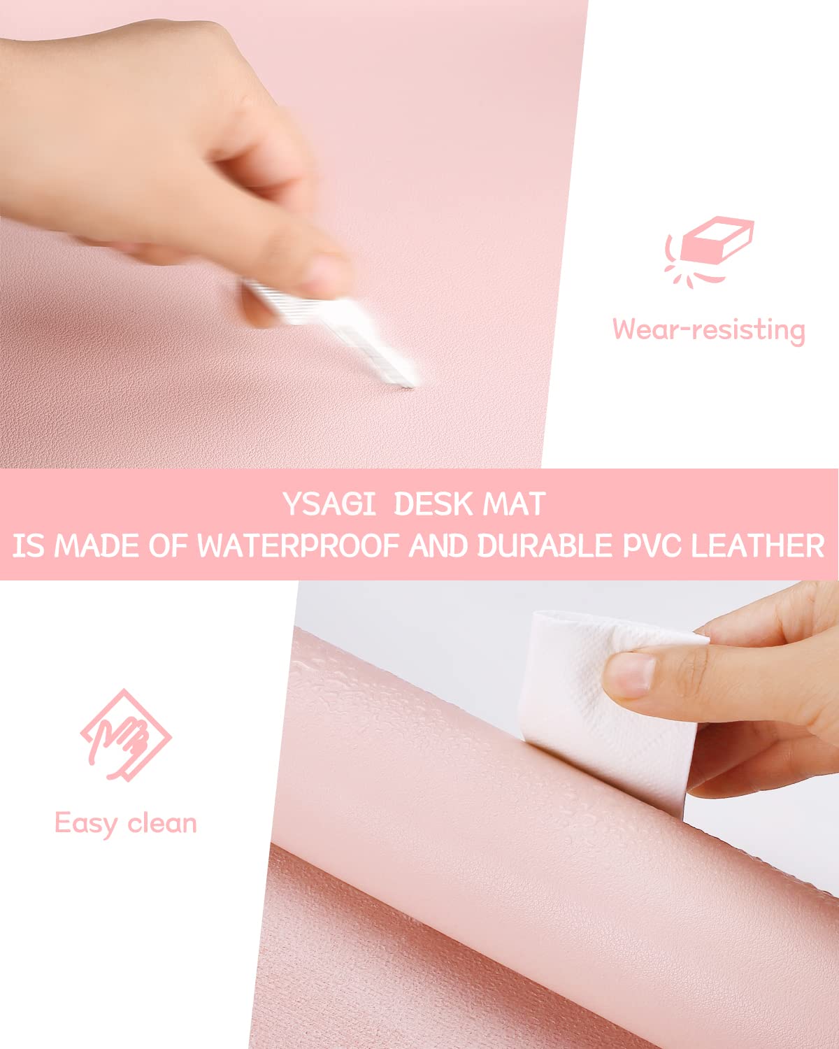 YSAGi Non-Slip Leather Desk Pad XL Size, Waterproof Laptop Computer Desk Keyboard Mat, Table