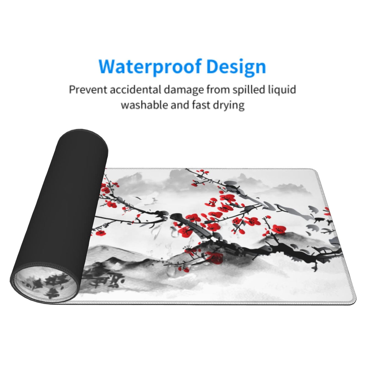 Watercolor Japanese Cherry Blossom Mouse Pad 31.5 X 11.8 Inch XL Red Floral Design Extended Gaming