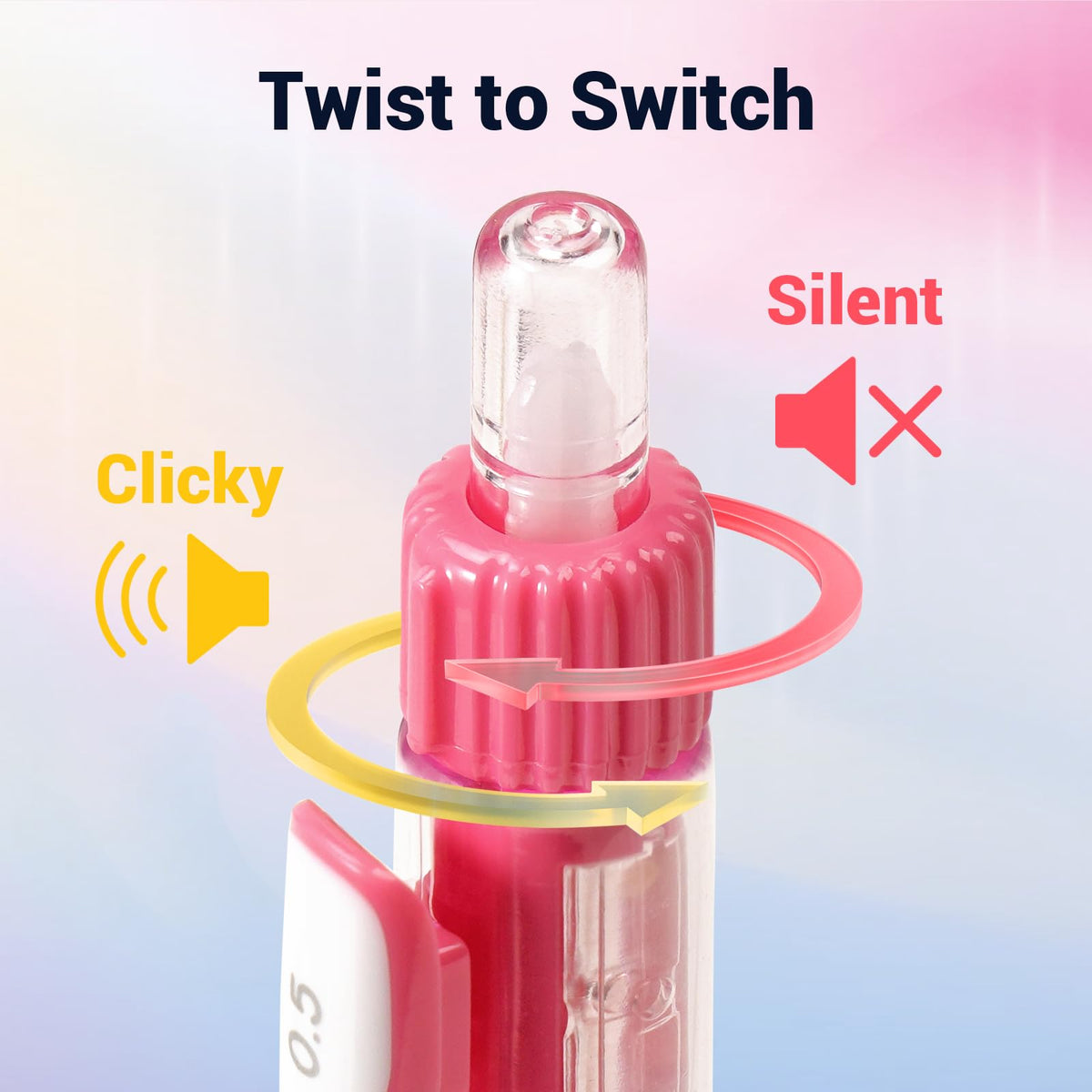 WRITECH Retractable Gel Ink Pens: 0.5mm Black-Ink Switch Between Silent and Clicky Soft Grip Fine