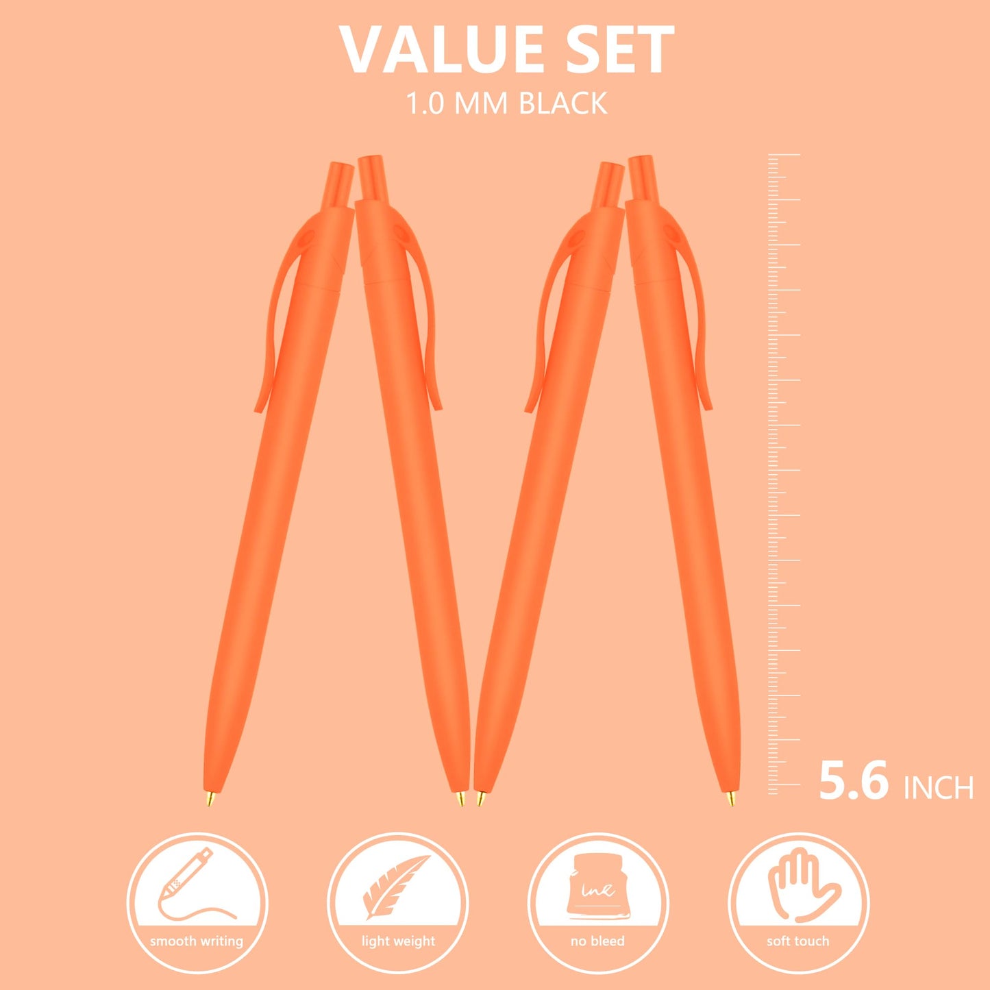 deegtran Pens Bulk, 200 Pack No Bleed Orange Barrel Click Pens, Wholesale Retractable Ballpoint