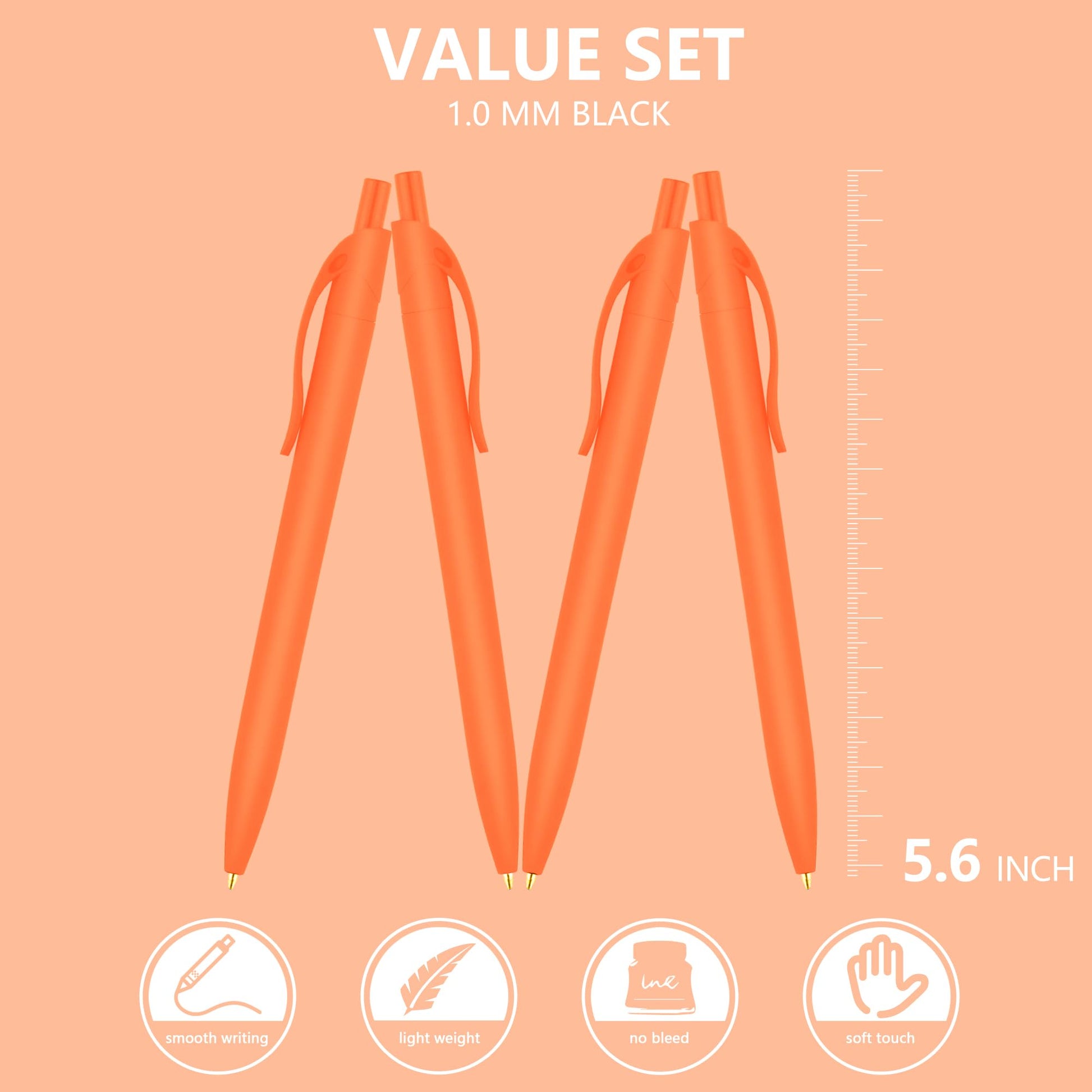 deegtran 100 Pack Orange Barrel Retractable Medium Point Ballpoint Pens, Smooth Ink, No Bleed, Soft