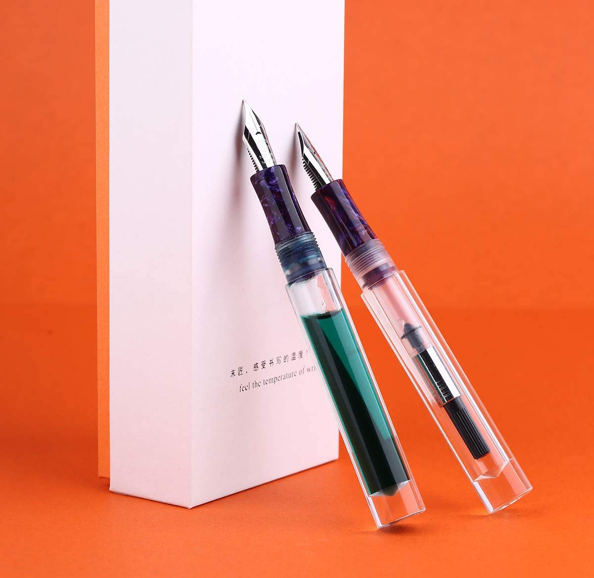 erofa C1 Transparent Acrylic Fountain Pen Medium Nib, Double Ink Filling System with Original Box