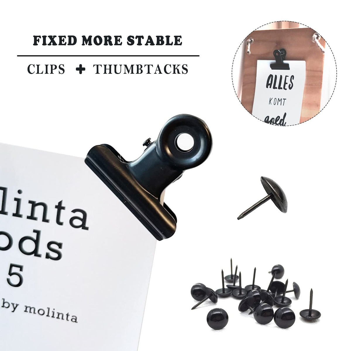 YUCHIYA 32 Pack Metal Clips & Push-pins for Corkboard & Crafts, Mini Binder Clips for Office &