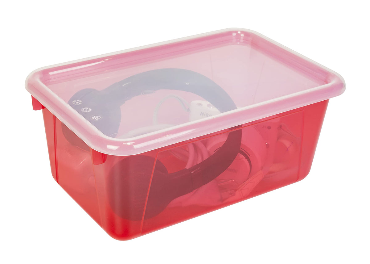 Storex Small Cubby Bins – Plastic Storage Containers for Classroom with Non-Snap Lid, 12.2 x 7.8 x