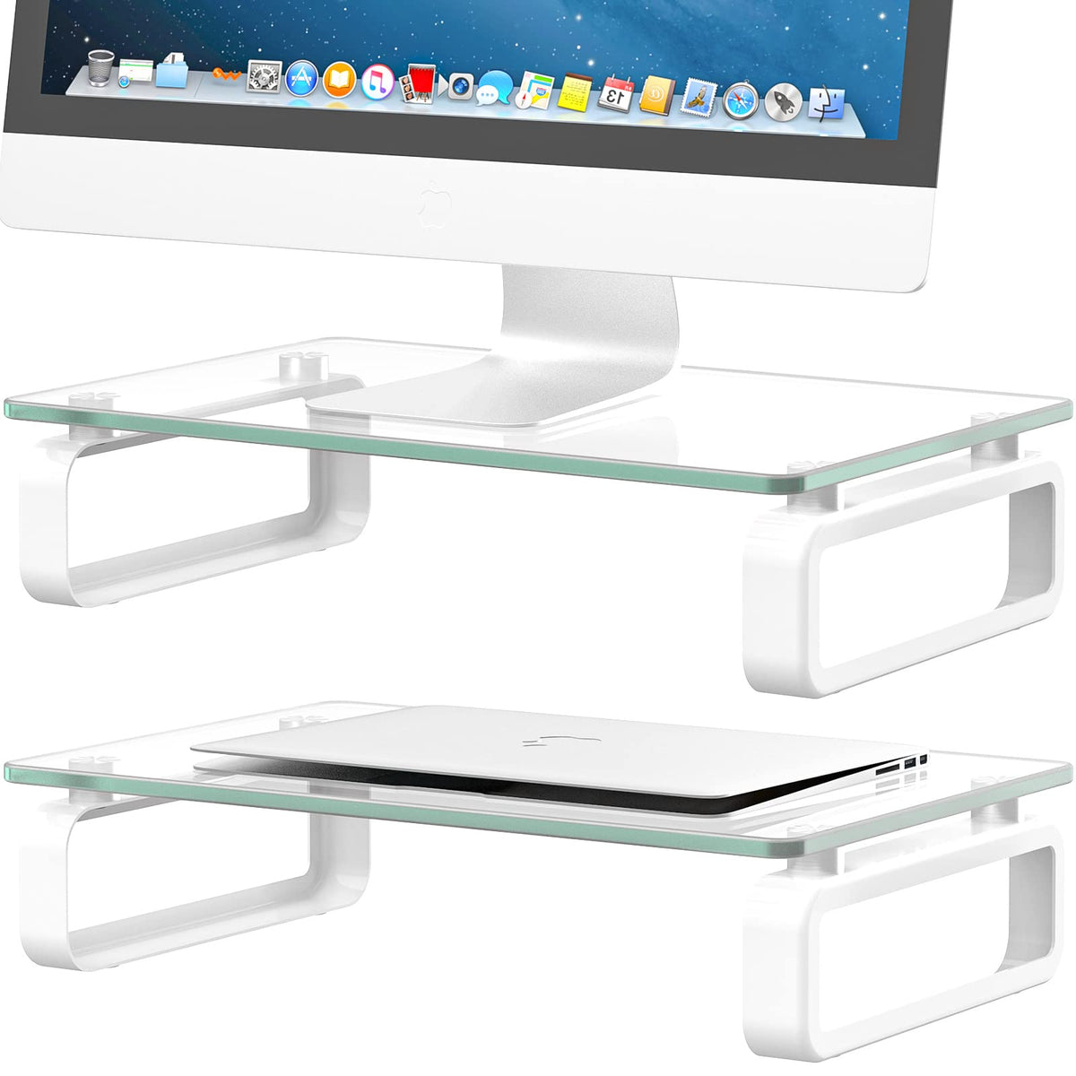 Hemudu 2 Pack Computer Monitor Stand Riser Multi Media Desktop Stand for Flat Screen LCD LED TV