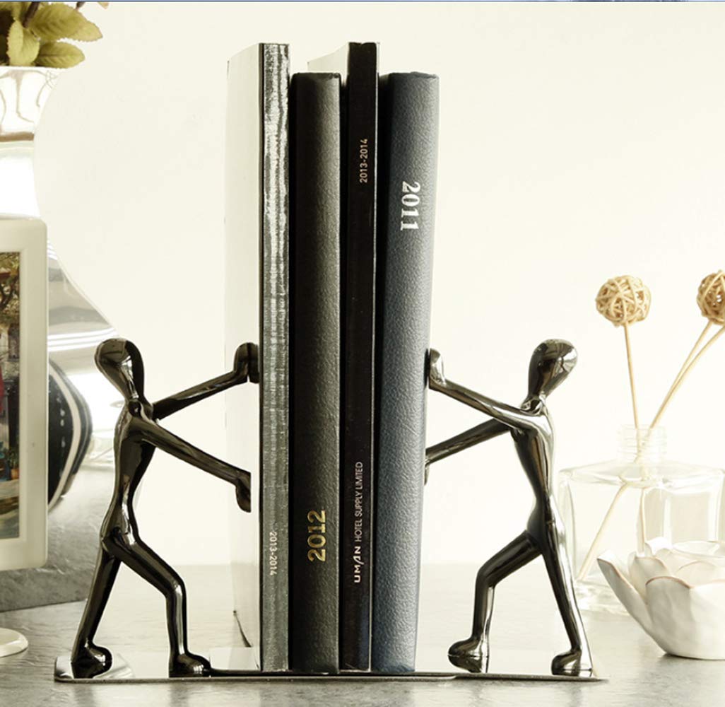 Fasmov Heavy Duty Stainless Steel Man Bookends Nonskid Bookends Art Bookend,1 Pair (Black)