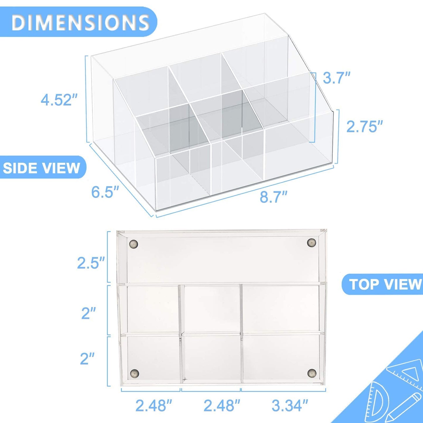 VITVITI Acrylic Desk Organizer, 7 Compartments Clear Pen Pencil Holder