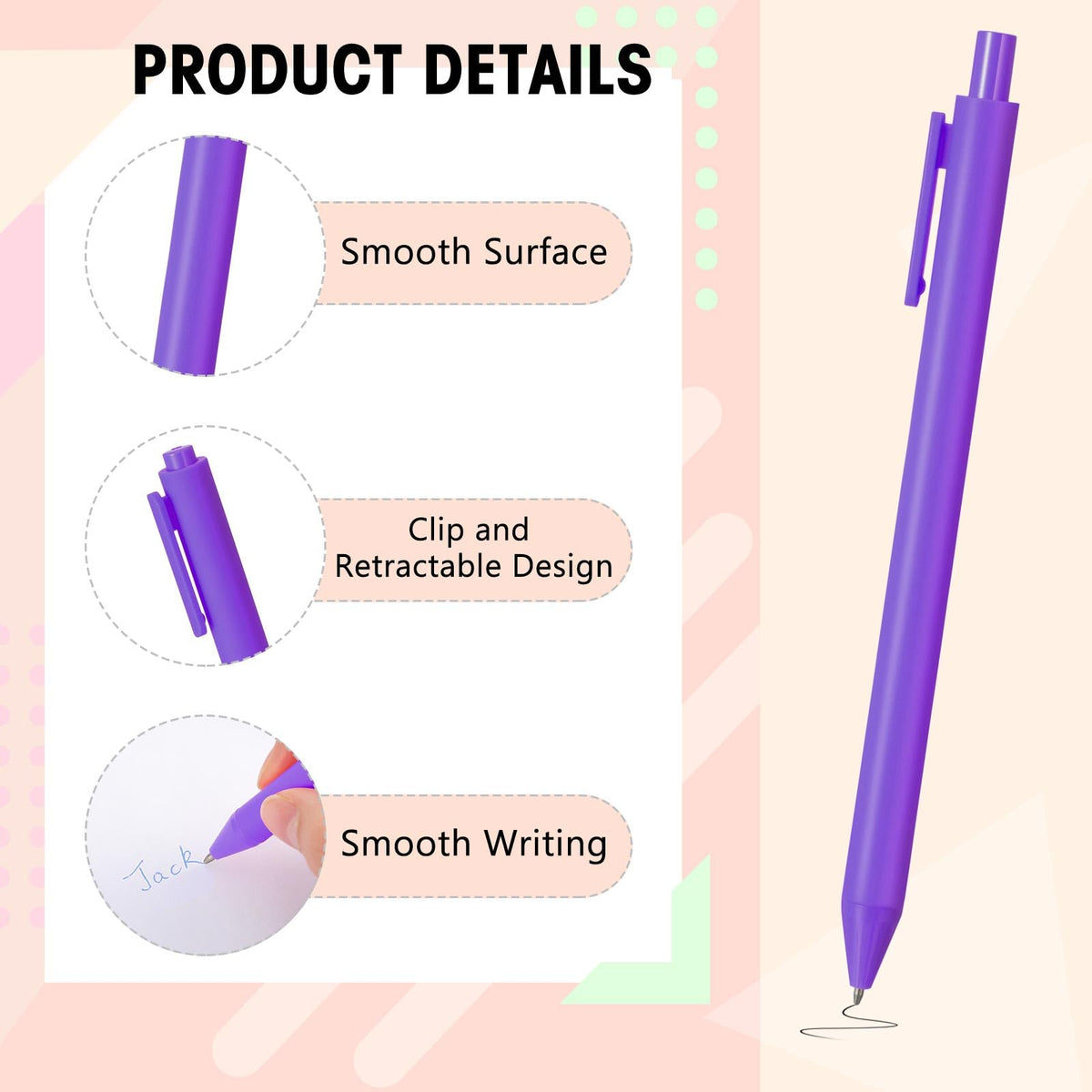 Fulmoon 50 Pcs Cute Pens Retractable 1.0mm, Multicolor Black Ink