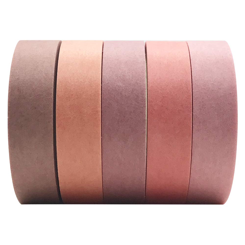 EnYan Solid Color Washi Tapes Set, 5 Rolls Basic Collection Decoration 10mm Wide Japanese Masking