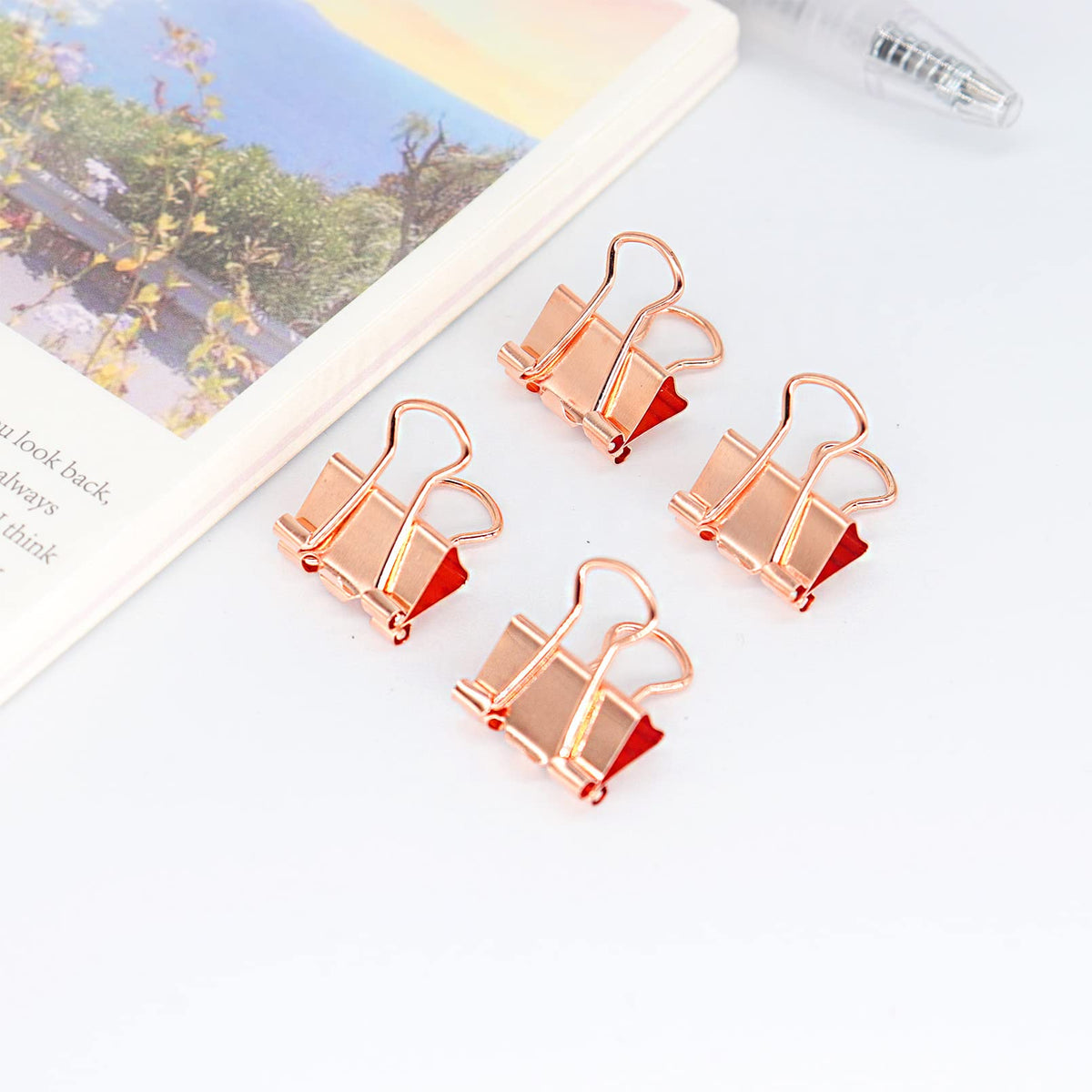 Rose Gold Binder Clips, Mini Paper Clip, Small Paper Clamps 15mm (5/8 inch), 100 Pack Micro Size