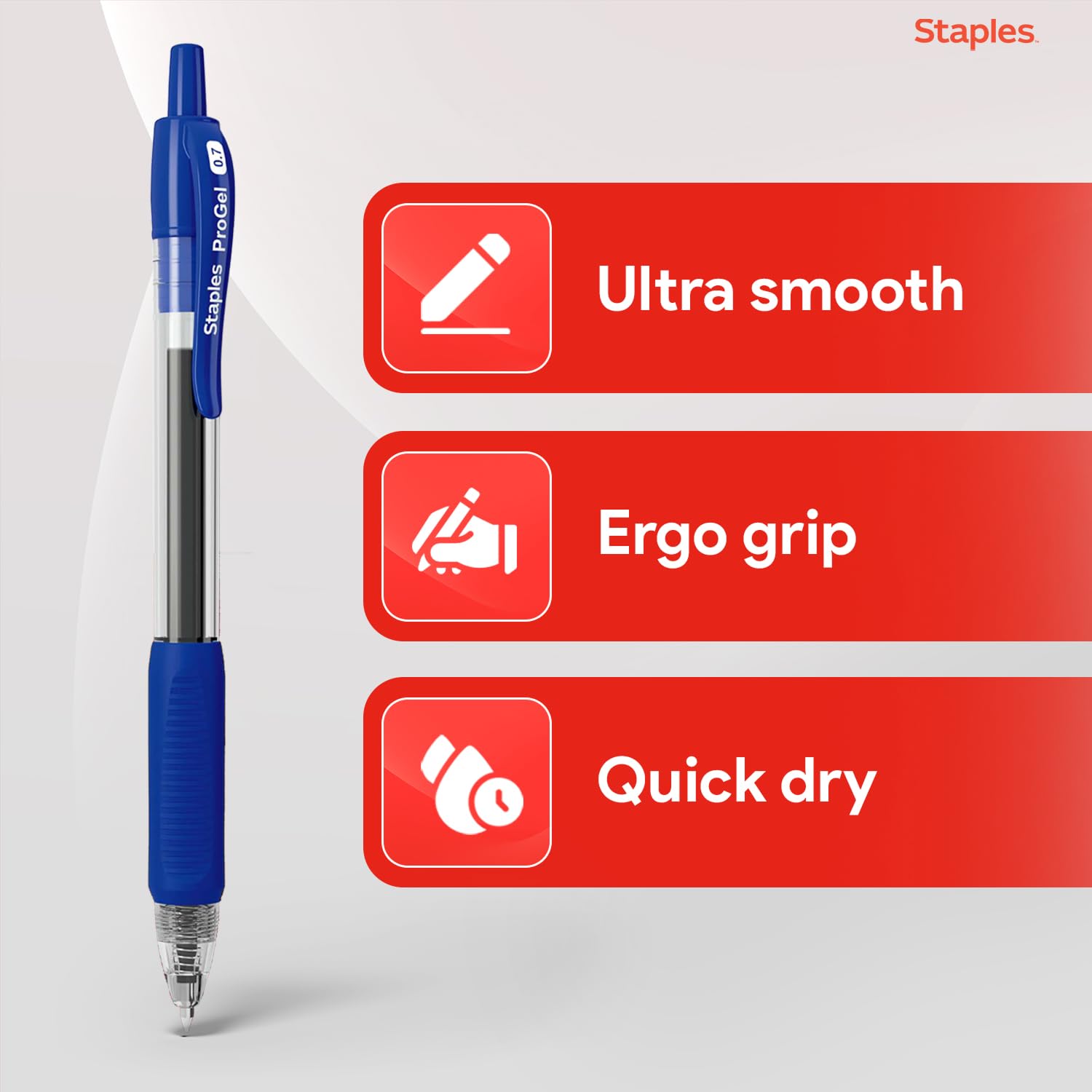 Staples ProGel Retractable Gel Pens, Fine 0.7mm, Blue Ink, 36-Pk