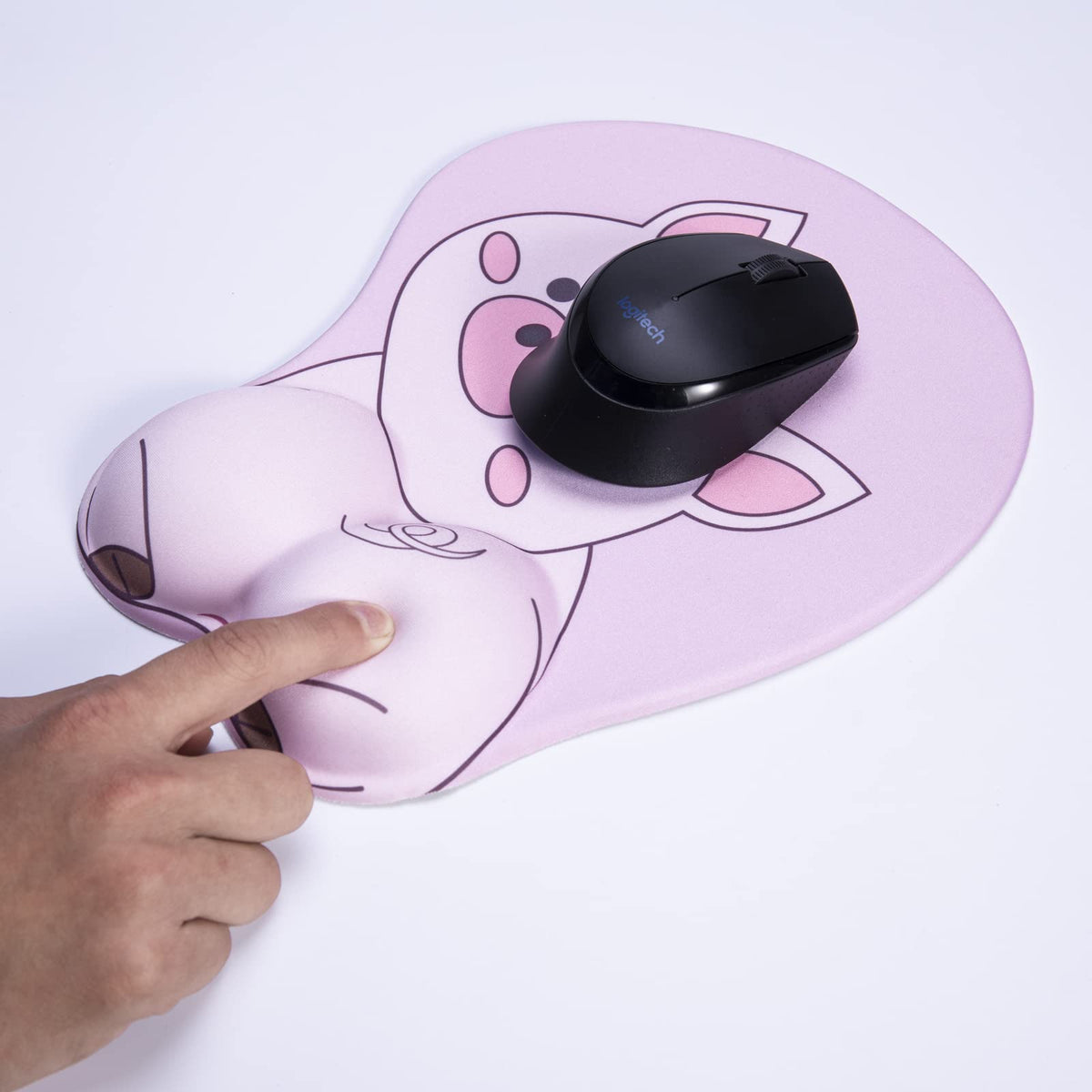 KAIGOBOX Mouse Pad Wrist Support, Pig Shape Design Pink Mouse Pad with Non-Slip Base, Desktop