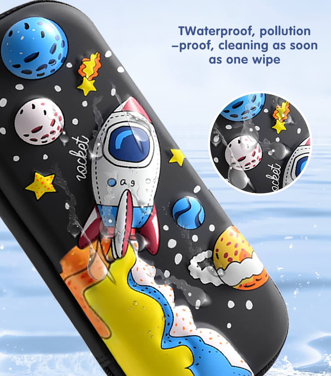 MCWTH Pencil Case for Kids Boys 3D Space Ship Large Capacity Waterproof Pencil Box with