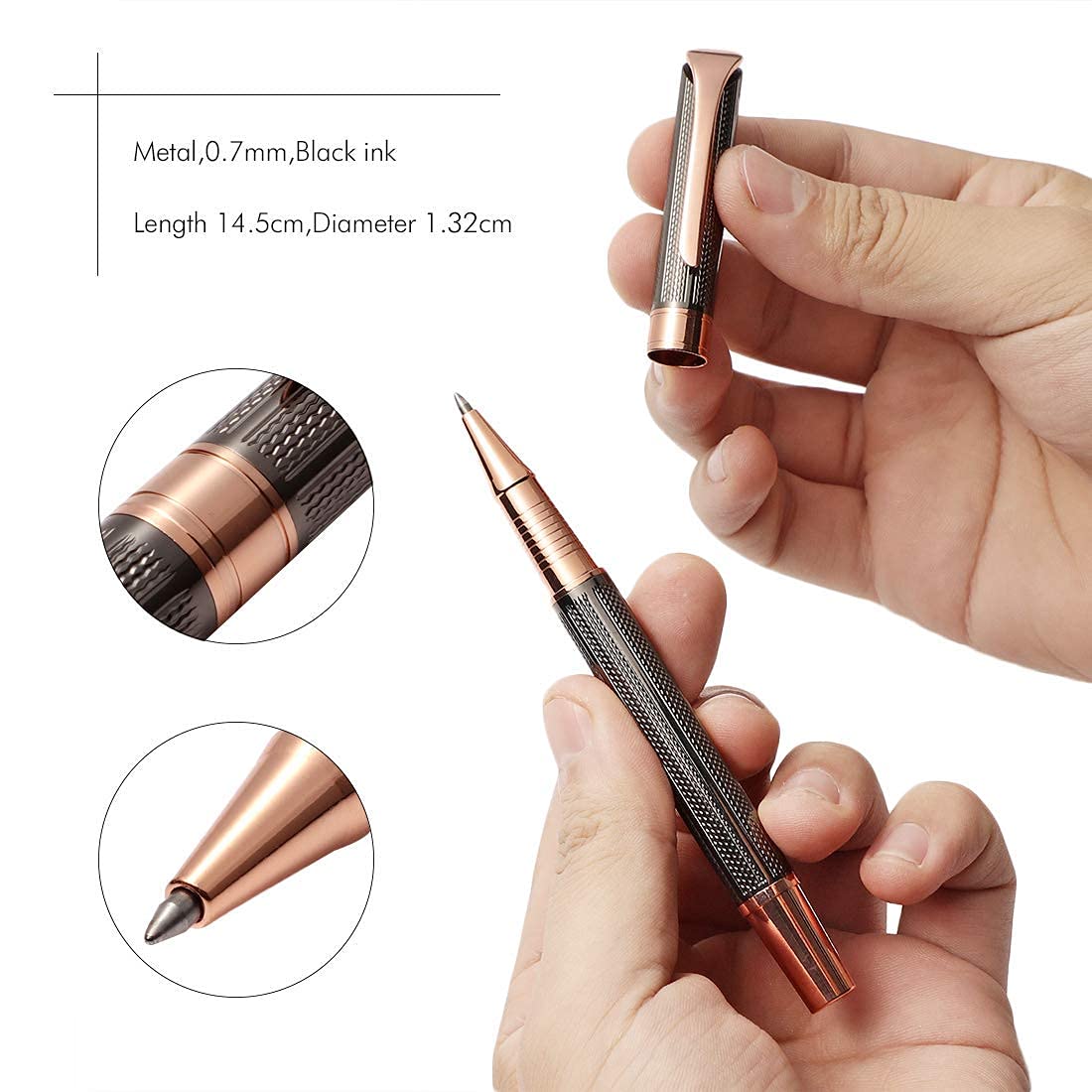 SHALORY Ballpoint and Rollerball Pen Set, Stylish Line Engraved Metal Pen Elegant Smooth Writing