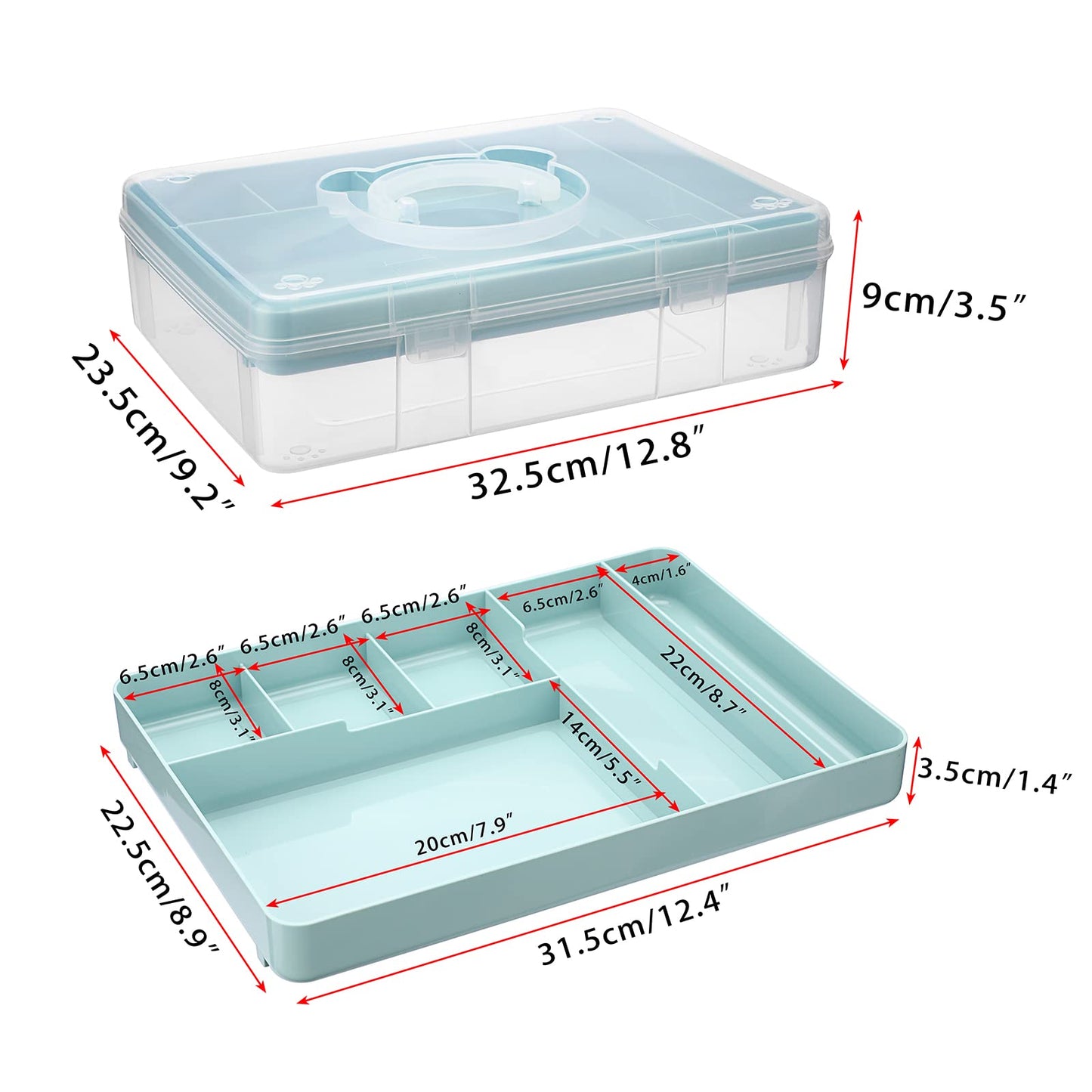 BTSKY 2-Tier Cute Bear Storage Box with Removable Divided Tray Portable Clear Plastic Art Craft