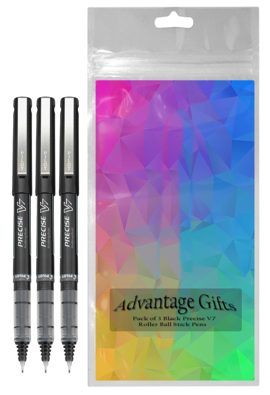 Precise V7 Stick Rolling Ball Pens, Fine Point (.7mm), Black Ink, 3-pk;