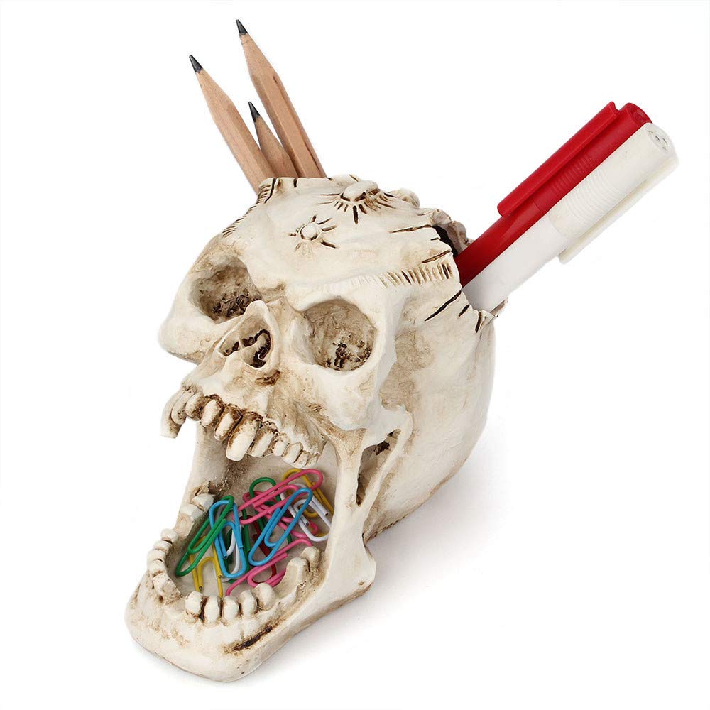 UnionKK 1 PCS Skull Pencil Holder Skeleton Pen Storage Organizer for Office Desk Skull Head Makeup