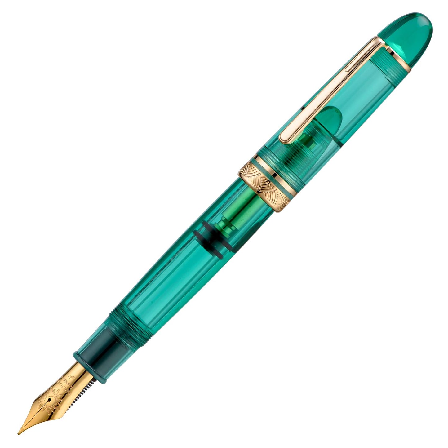 erofa Majohn P140 Piston Fountain Pen NO.8 Medium Nib, Large Capacity Transparent Green Acrylic